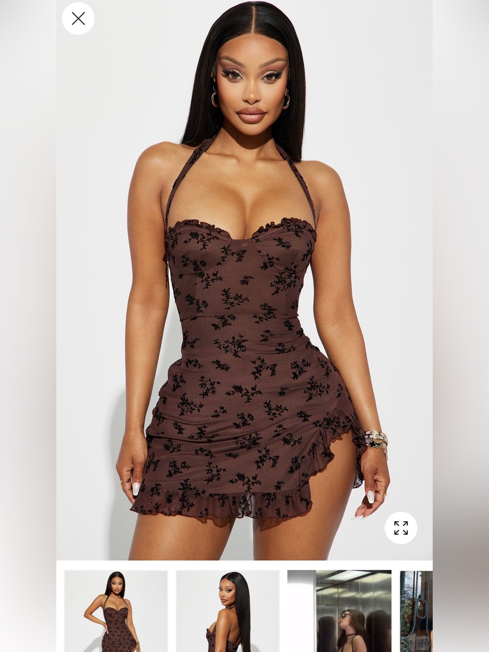 Brown Floral Halter Mini Dress